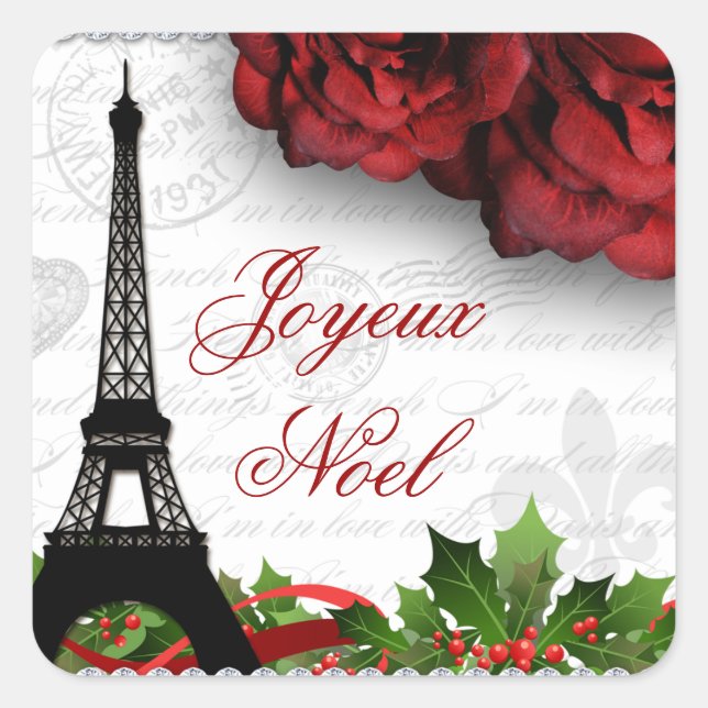 Weihnachten Paris Eiffelturm Zebra Rose Blume Quadratischer Aufkleber (Vorderseite)