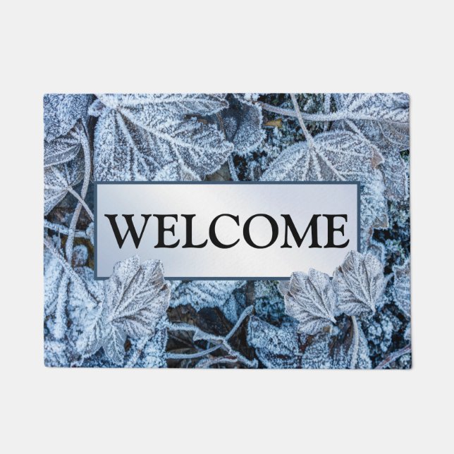 Weihnachten Party Blue Blätter Schnee Urlaub Winte Fußmatte (Vorderseite)