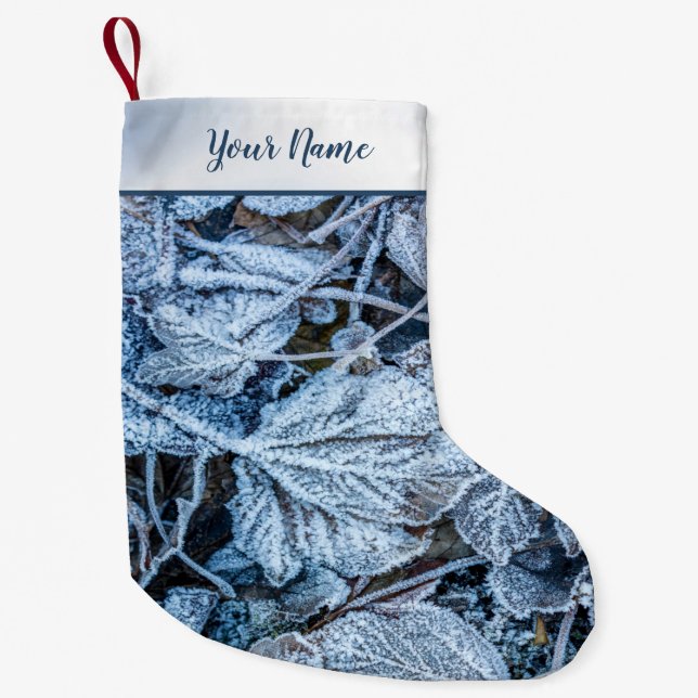 Weihnachten Party Blue Blätter Schnee Urlaub Winte Kleiner Weihnachtsstrumpf (Vorderseite)