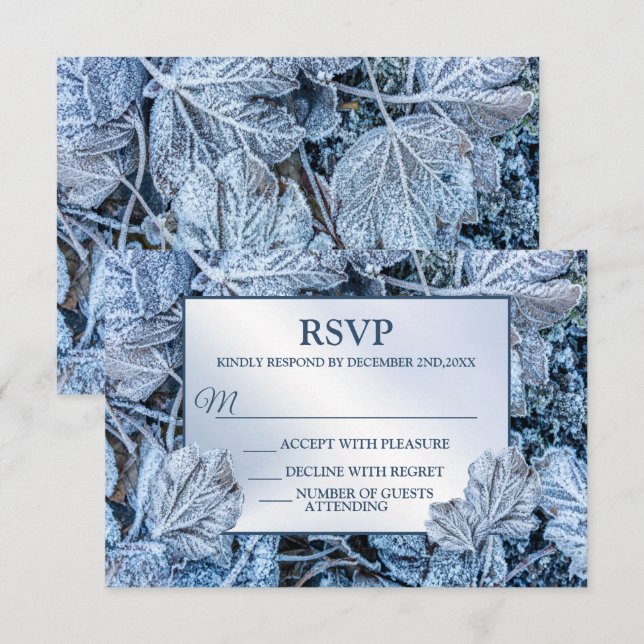 Weihnachten Party Blue Blätter Schnee Urlaub Winte RSVP Karte (Vorne/Hinten)