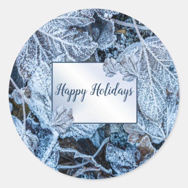 Weihnachten Party Blue Blätter Schnee Urlaub Winte Runder Aufkleber (Vorderseite)