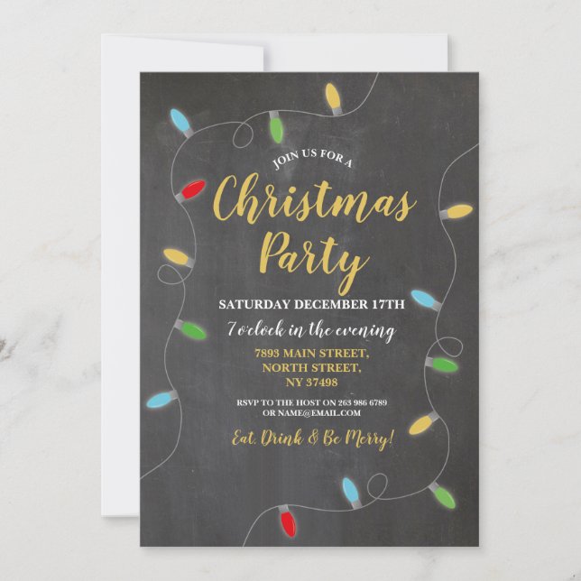 Weihnachten Party Chalk Lights Festlicher Baum Xma Einladung (Vorderseite)