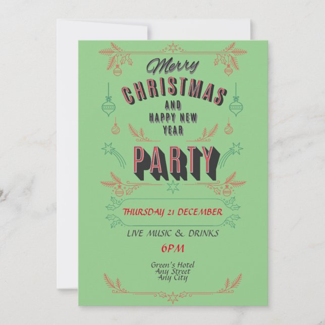 Weihnachten Party Einladung. Personalisieren Einladung (Vorderseite)