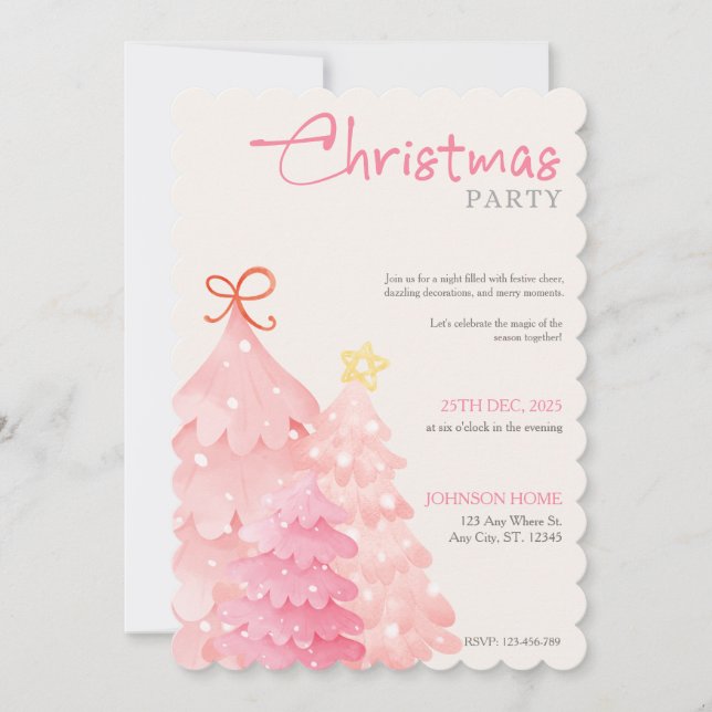 Weihnachten Party Einladung, Rosa Chic Einladungen (Vorderseite)