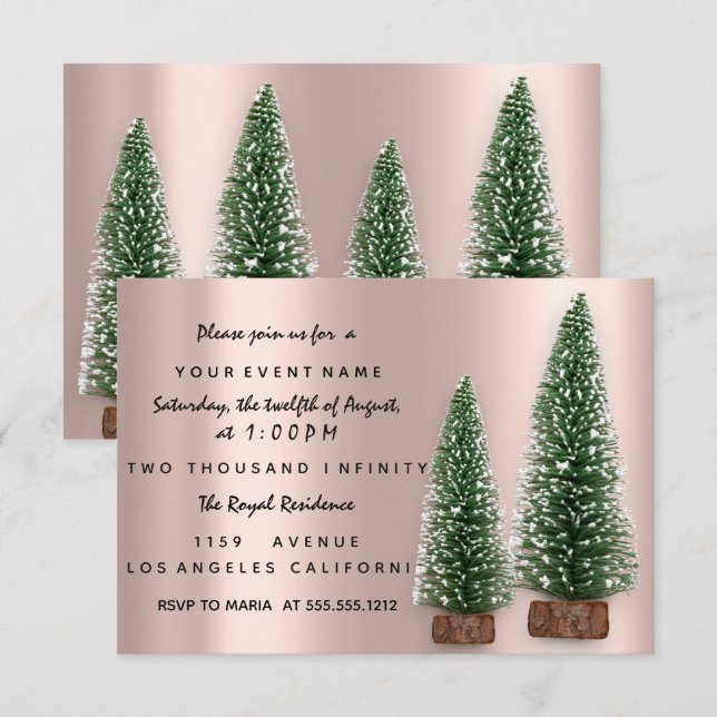 Weihnachten Party Einladung Rose Abendessen Par (Vorne/Hinten)