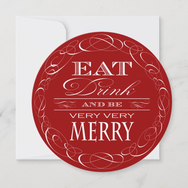 Weihnachten Party Elegantes Rotes Essen Drink und  Einladung (Vorderseite)