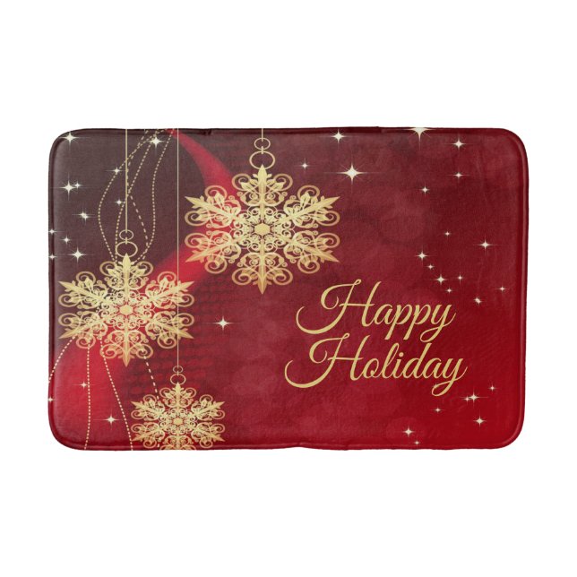 Weihnachten Party Geschenk Roter Golden Snowflakes Badematte (Vorderseite)