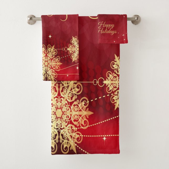 Weihnachten Party Geschenk Roter Golden Snowflakes Badhandtuch Set (Insitu)