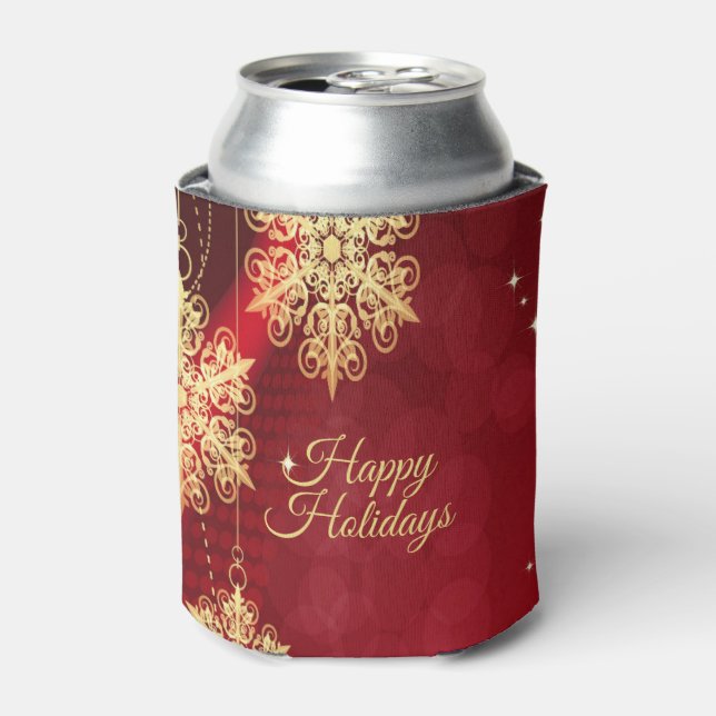 Weihnachten Party Geschenk Roter Golden Snowflakes Dosenkühler (Kanne Vorderseite)