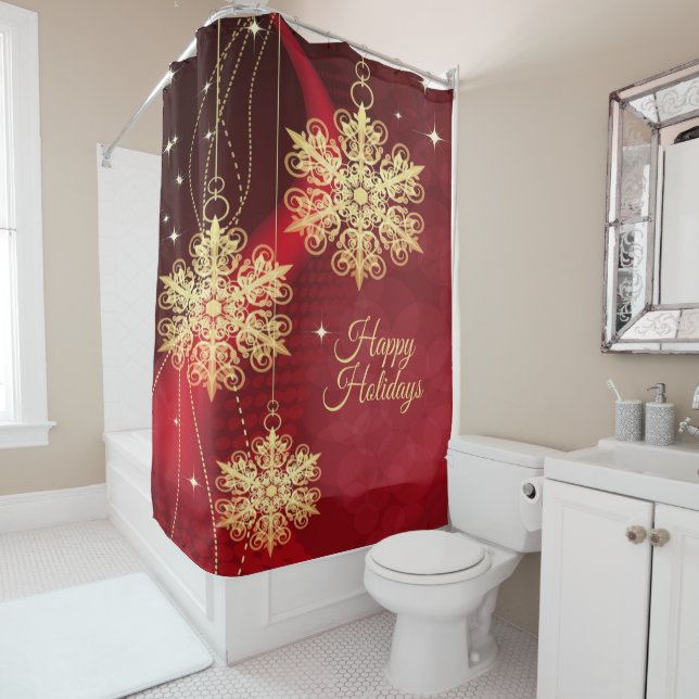 Weihnachten Party Geschenk Roter Golden Snowflakes Duschvorhang (Beispiel)