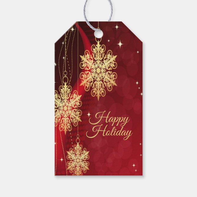 Weihnachten Party Geschenk Roter Golden Snowflakes Geschenkanhänger (Vorderseite)