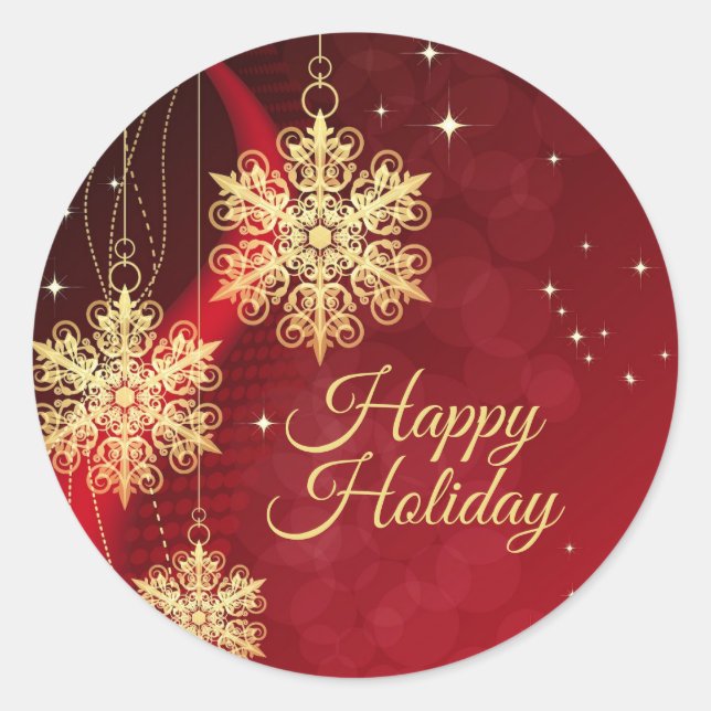 Weihnachten Party Geschenk Roter Golden Snowflakes Runder Aufkleber (Vorderseite)