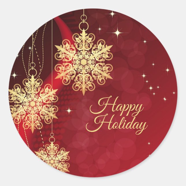 Weihnachten Party Geschenk Roter Golden Snowflakes Runder Aufkleber (Vorderseite)