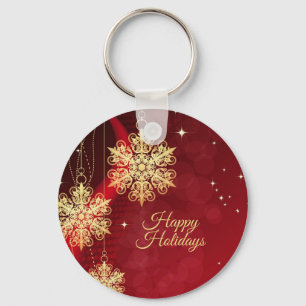 Weihnachten Party Geschenk Roter Golden Snowflakes Schlüsselanhänger