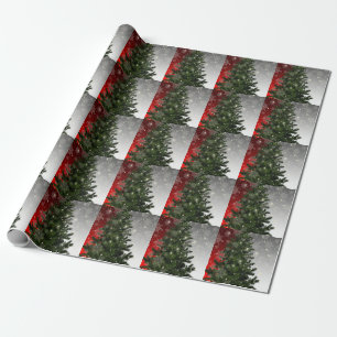 Weihnachten Party Grüne Bäume Rote Silberschneeflo Geschenkpapier