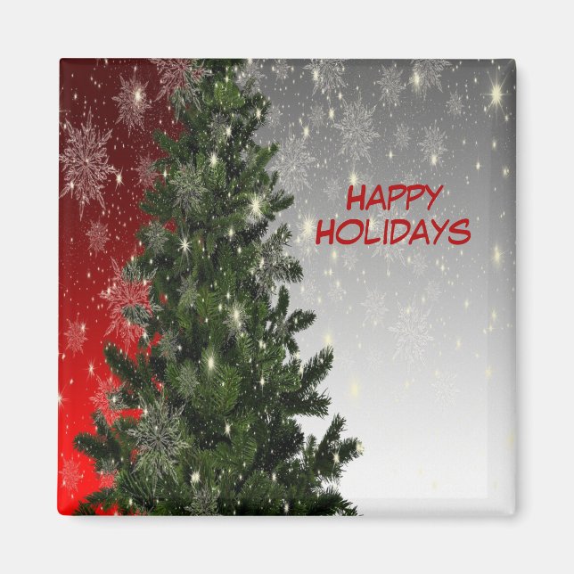 Weihnachten Party Grüne Bäume Rote Silberschneeflo Magnet (Vorne)