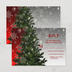 Weihnachten Party Grüne Bäume Rote Silberschneeflo RSVP Karte