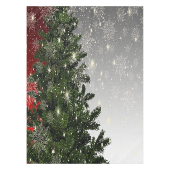 Weihnachten Party Grüne Bäume Rote Silberschneeflo Tischdecke (Vorderseite)