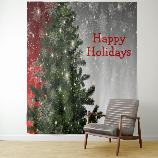 Weihnachten Party Grüne Bäume Rote Silberschneeflo Wandteppich (Beispiel)