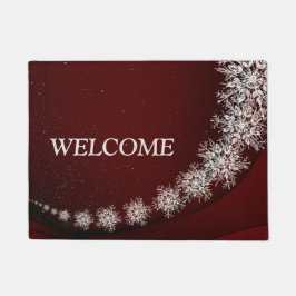 Weihnachten Party Kristallschneeflocken Rot Rustik Fußmatte
