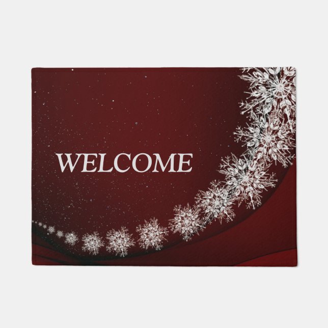 Weihnachten Party Kristallschneeflocken Rot Rustik Fußmatte (Vorderseite)