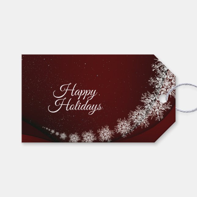 Weihnachten Party Kristallschneeflocken Rot Rustik Geschenkanhänger (Vorderseite (Horizontal))