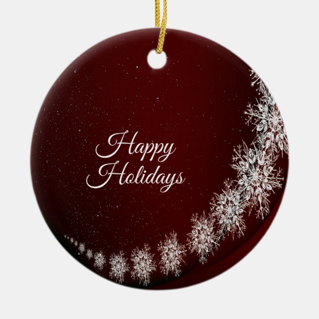 Weihnachten Party Kristallschneeflocken Rot Rustik Keramik Ornament (Vorne)