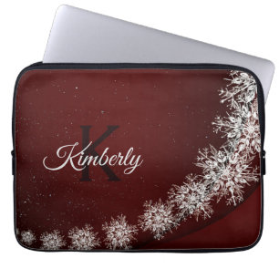 Weihnachten Party Kristallschneeflocken Rot Rustik Laptopschutzhülle