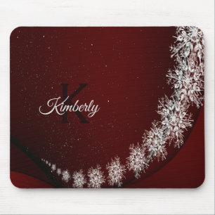 Weihnachten Party Kristallschneeflocken Rot Rustik Mousepad