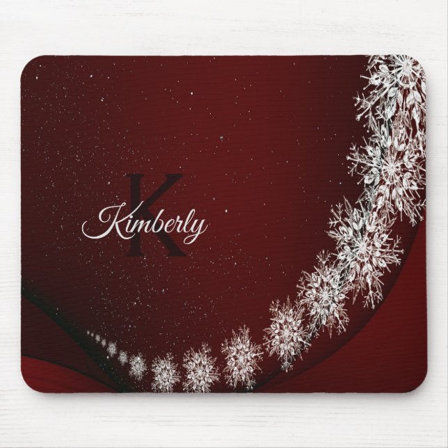 Weihnachten Party Kristallschneeflocken Rot Rustik Mousepad (Vorne)
