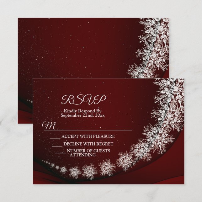 Weihnachten Party Kristallschneeflocken Rot Rustik RSVP Karte (Vorne/Hinten)