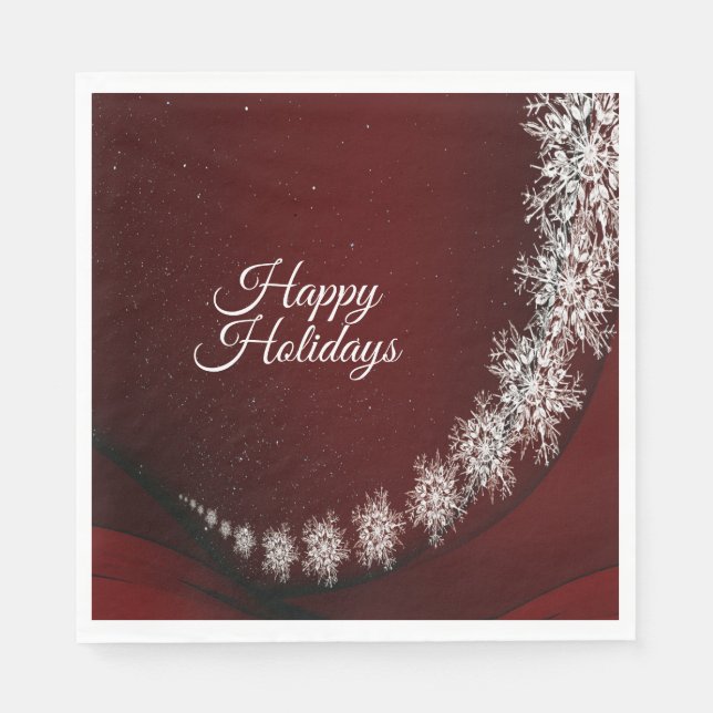 Weihnachten Party Kristallschneeflocken Rot Rustik Serviette (Vorderseite)