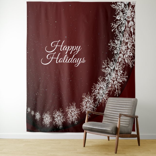 Weihnachten Party Kristallschneeflocken Rot Rustik Wandteppich (Beispiel)