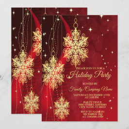 Weihnachten Party Roter Goldene Schneeflocken Einladung