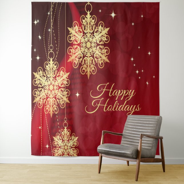 Weihnachten Party Roter Goldene Schneeflocken Wandteppich (Beispiel)