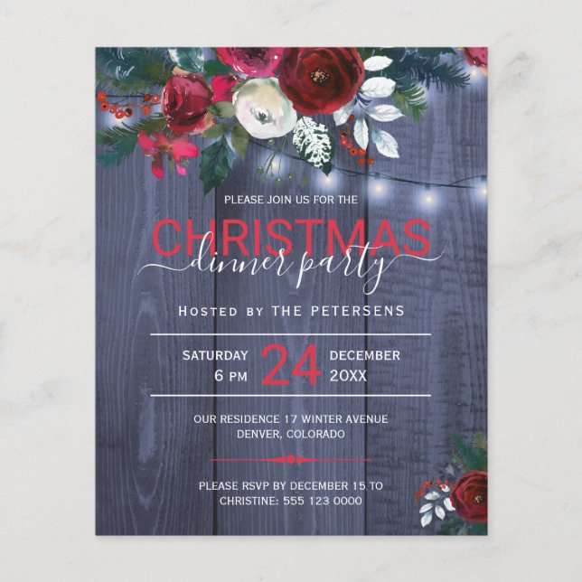Weihnachten Party rustikale Blumeneinladung (Vorderseite)