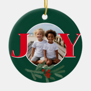 Weihnachten personalisieren FREUDE Stechpalme-Foto Keramik Ornament