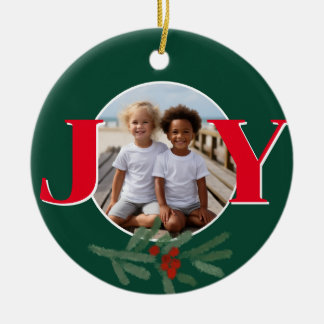 Weihnachten personalisieren FREUDE Stechpalme-Foto Keramik Ornament