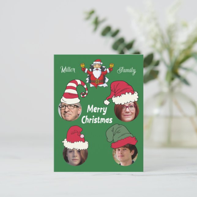 Weihnachten Personalisiert 4 Familienfoto-Karte Postkarte (Stehend Vorderseite)