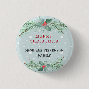 Weihnachten, Personalisiert, Fichte, Mistelzweig Button