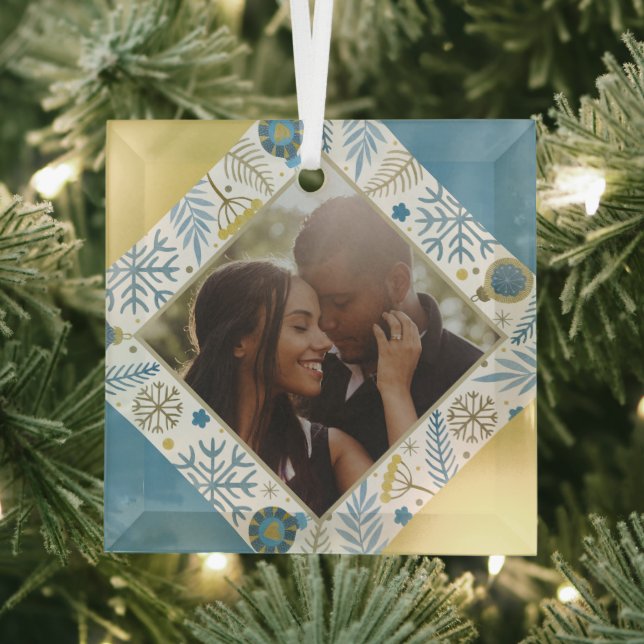 Weihnachten Personalisiert Modernes Foto Ornament Aus Glas (Insitu)