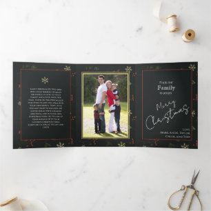 Weihnachten Personalisierte Familie Foto Rustikal Dreifach Gefaltete Urlaubskarte