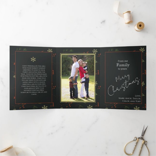 Weihnachten Personalisierte Familie Foto Rustikal Dreifach Gefaltete Urlaubskarte (Innenseite)