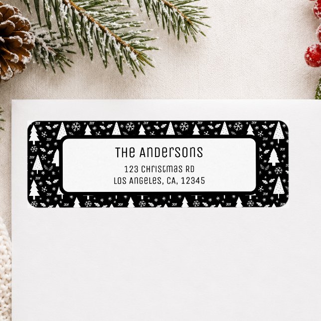 Weihnachten Personalisierte Schwarze Rücksendeadre (Christmas Personalized Black Return Address Label)