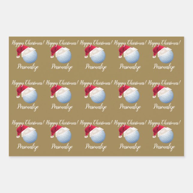 Weihnachten Personalisierter Golf Ball Sport Santa Geschenkpapier Set (Vorderseite)