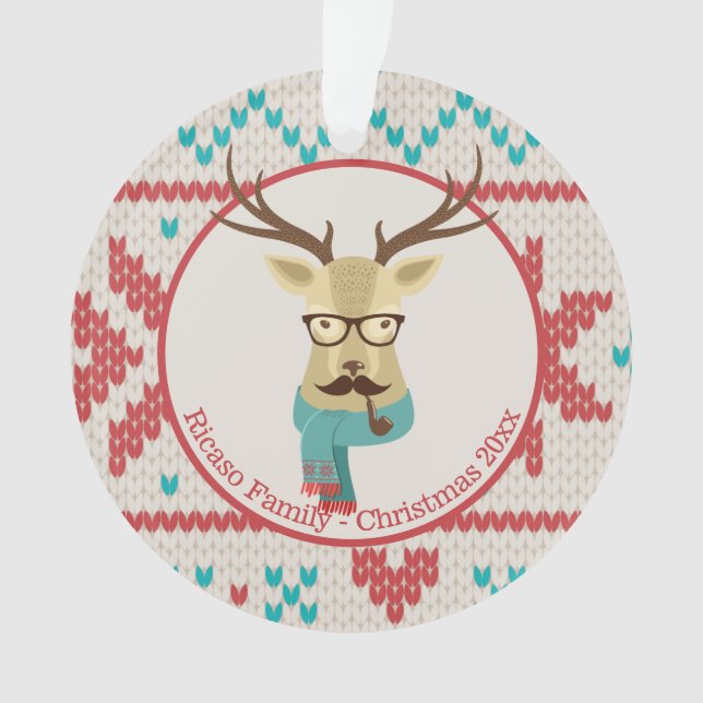 Weihnachten Personalisierter Hipster Hirsch Ornament (Vorderseite)
