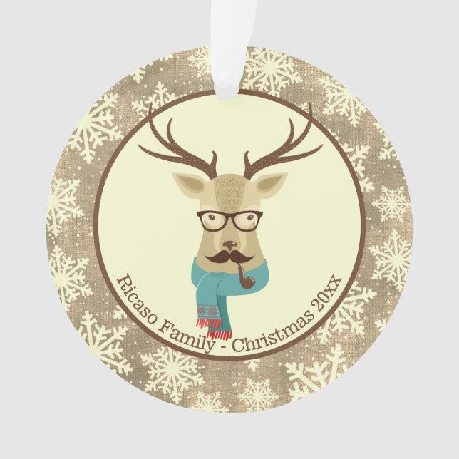 Weihnachten Personalisierter Hipster Hirsch Ornament (Vorderseite)