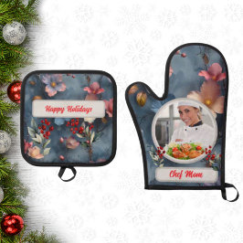Weihnachten Personalisierter Koch Mama Foto Ofenhandschuh & Topflappen-Set