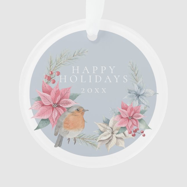 Weihnachten Personalisierter Robin und Urlaubskran Ornament (Vorderseite)