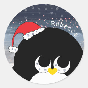 Weihnachten Personalisierter Santa Pinguin Kinder Runder Aufkleber